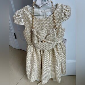 Rare Editions Gold Textured Kids Dress with Purse